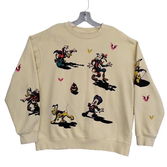 Disney Halloween Graphic Sweatshirt Size Large Crewneck Pale Yellow - Picture 4 of 11